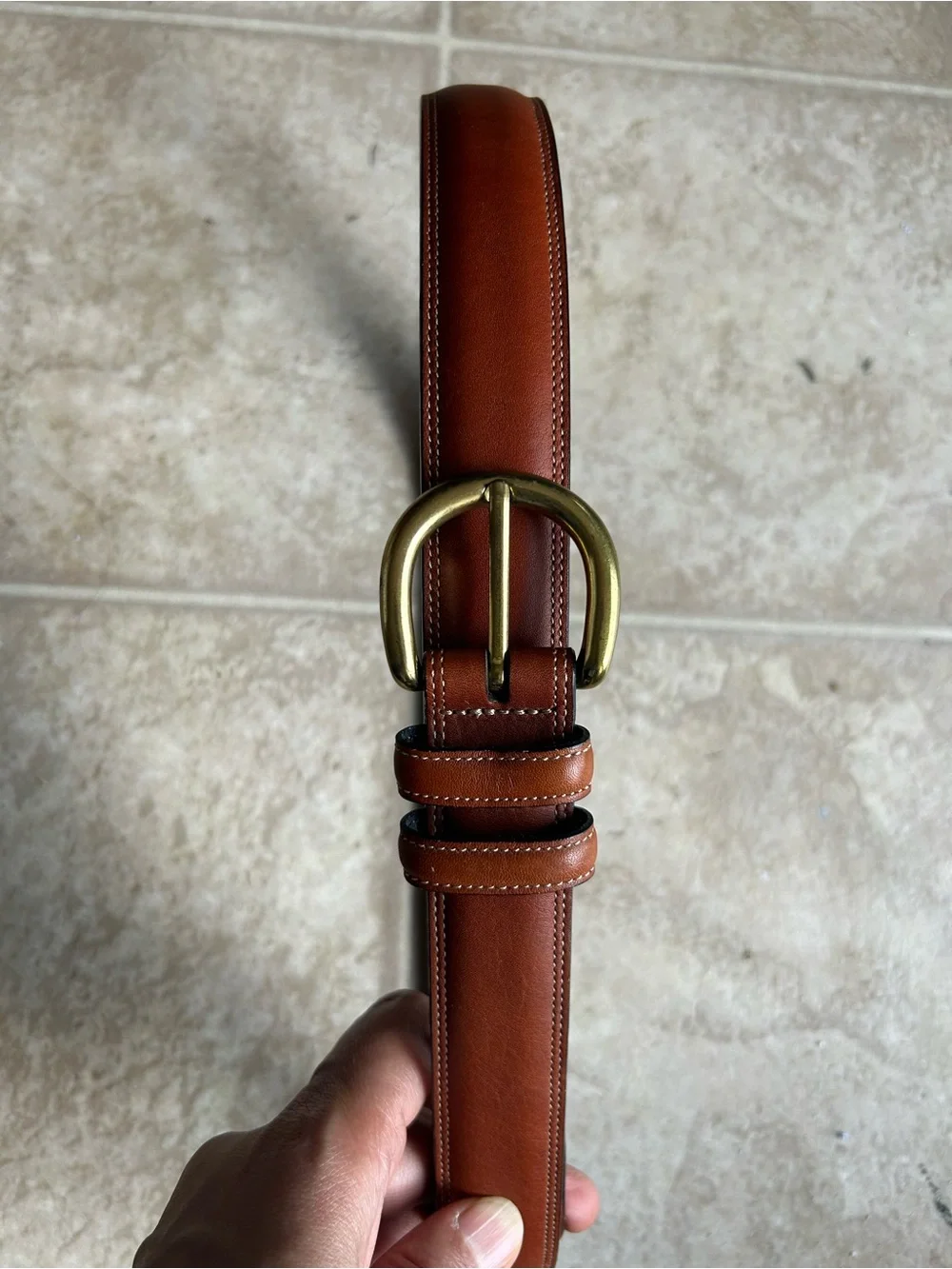 Men's Brown Leather Belt with Brass Buckle